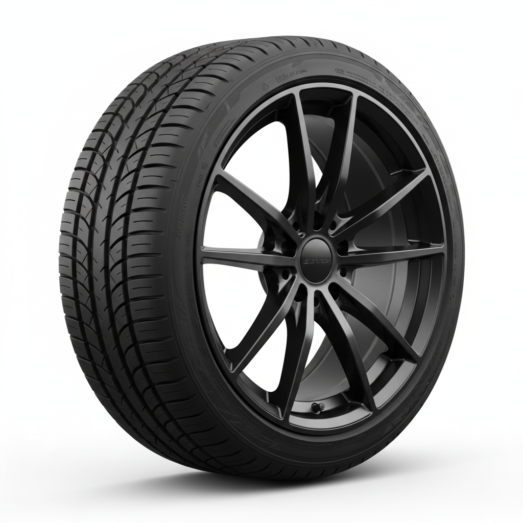 One single alloy in Saturn black with tyre