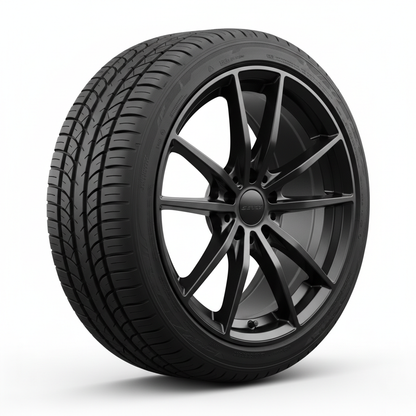 One single alloy in Saturn black with tyre